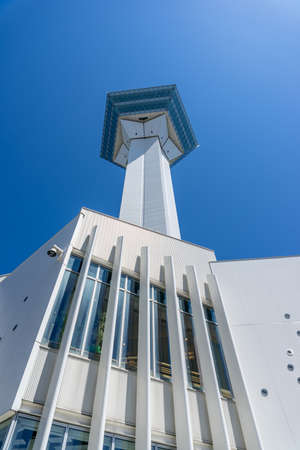 Hakodate, Hokkaido. May 15, 2016. Ground level view of Goryokaku Tower from street.のeditorial素材