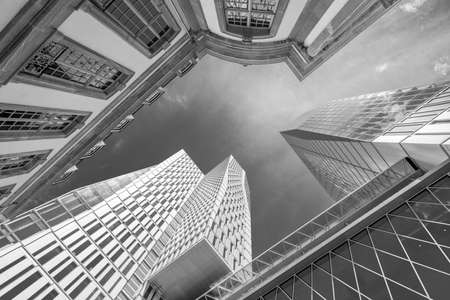 Frankfurt - July 26, 2016. Ground level view of PalaisQuartier building complex. Collection Business Center, Frankfurt Nextower, Palais Thurn und Taxis and Jumeirah Hotel Frankfurt.のeditorial素材