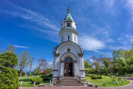 Hakodate, Hokkaido, Japan - May 13, 2016. Russian Orthodox Church and gardens.のeditorial素材