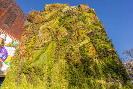 Madrid, Spain. January 9, 2017. CaixaForum Madrid museum entrance. Originally a power plant it was designed by architects Herzog & De Miron. The facade vertical gardens were designed by Patrick Blanc.のeditorial素材