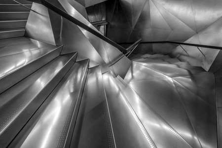 Madrid, Spain. January 9, 2017. CaixaForum Madrid museum entrance metal staircase.のeditorial素材