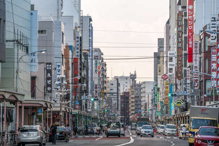 Tokyo - August 27, 2018 : Asakusa Kappabashi district. Tokyo's famous kitchen equipment and paper supply for restaurantsのeditorial素材