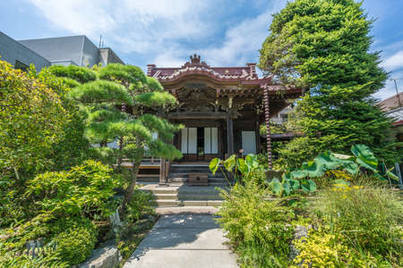 Kamakura, Japan - August 31, 2018 : Main Hall of Daikoji temple. Buddhist temple of Shingon sect.  Dedicated to painless childbirth, safe pregnancy and easy baby delivery.のeditorial素材