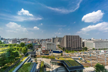 Tokyo - August 4, 2018 : Exterior view of Oshiage district and train station from Tokyo Skytree...