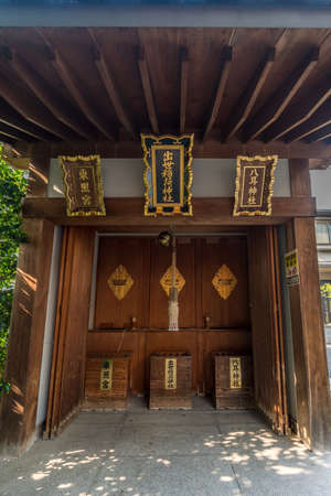 Tokyo, Japan - August 03, 2018 : Main Hall of Shusse Inari Jinja, Shinto Shrine located in the precincts of Akagi Jinja srine in Kagurazaka in Akagi -Motomachi district, Shinjuku Ward.のeditorial素材