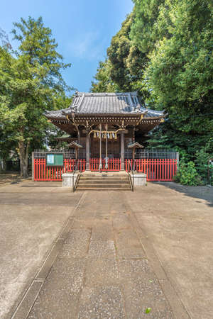 Tokyo, Chuo Ward - August 27, 2018 : Honden (Main Hall) of Nakamachi Tenso Shrine, Located in Setagaya Wardのeditorial素材