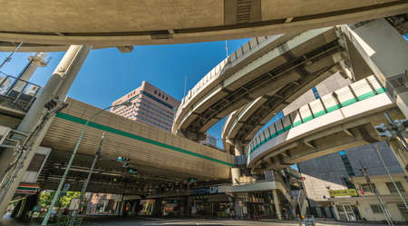 Tokyo, Chuo Ward - August 26, 2018 : Hakozaki Junction. Connects Mukojima Line, Chiba by Komatsugawa Line, and Kanagawa by Fukagawa Line each leading to a different direction outside Tokyo cityのeditorial素材