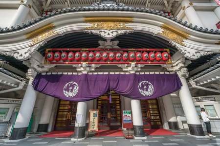 Ginza, Tokyo - August 9, 2018 : Kabuki-za or Kabukiza Theatre. Tokyo's premier kabuki theater. Baroque Japanese revivalist style building by Architect Kengo Kumaのeditorial素材