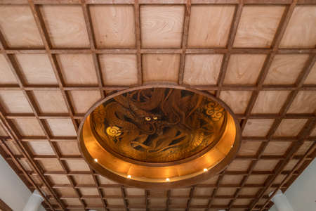 Arashiyama, Kyoto, Japan - November 9, 2017 : Dragon ceiling painting at Benten-do hall of Jisai-in Temple located next to Tenryu-ji temple.のeditorial素材