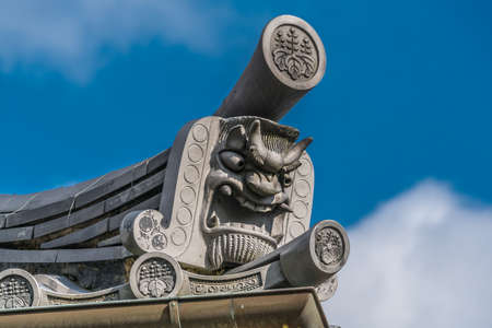 Onigawara (Goblin Ogre Tile) Detail of  Rokuon-ji,commonly known as the Golden Pavilion (Kinkakuji)...