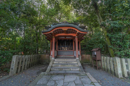 Kyoto, Japan - November 10, 2017 : Eki Jinja (Ekijin) sub-shrine of Yasaka Shinto Shrine. Enshrines Somin-shorai deity who guards people from epidemic plagues. Site of Nagoshisai, closing ceremony of Gion Festivalのeditorial素材