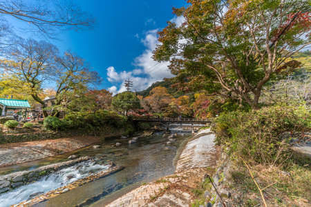 Kyoto, Japan - November 2017 : Autumn leaves, Fall foliage and Takano River cristaline water near Yase-Heizan Guchi Station at Kamitakano HIgashiyamaのeditorial素材