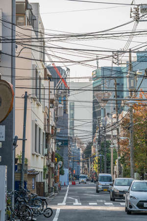 Tokyo, Taito Ward - November 13, 2017 : Esarly morning daily life scene on Long street at residential non touristic Asakusa district near Senso-jiのeditorial素材