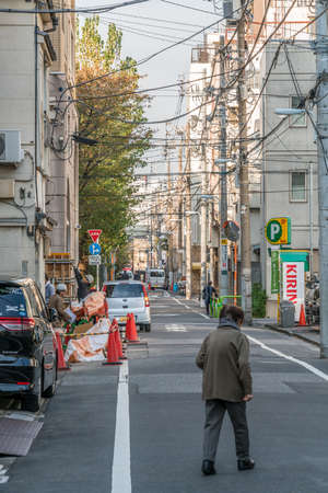 Tokyo, Taito Ward - November 13, 2017 : Esarly morning daily life scene on Long street at residential non touristic Asakusa district near Senso-jiのeditorial素材