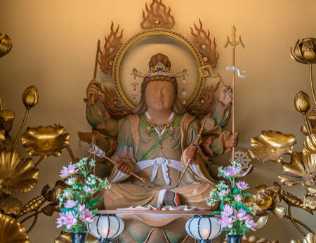 Kamakura, Kanagawa, Japan - November 16, 2017 - Eight arms Benzaiten statue in Bentendo Hall at...