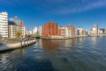 Tokyo - Nobember 17, 2017 : Wide Angle View of Sumida River (Sumidagawa) And Kanda River (Kandagawa)...