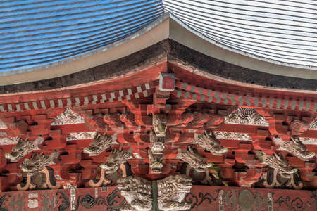Fujiyoshida, Yamanashi, Japan - November 19, 2017 : Miyabori carvings, Shishi Lion Nosing guardians and Dragons at Chozuya (Water ablution pavilion) of Kitaguchi Hongu Fuji Sengen Jinja shinto shrineのeditorial素材