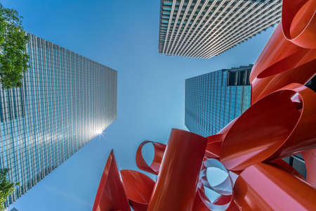Tokyo - August 8, 2018 : Low angle view of Iliad Japan metal sculpture by Alexander Liberman at...