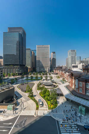 Tokyo, Chiyoda Ward - August 8, 2018 : Aerial view of Tokyo Station and Marunouchi districtのeditorial素材