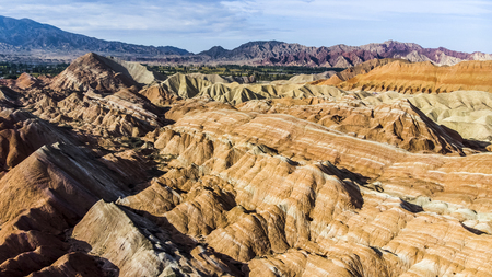 Top View of Rainbow Mountains Geological Park. Drone Photo Stripy Zhangye Danxia Landform Geological...