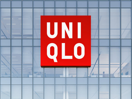 Yamaguchi, Yamaguchi, Japan. May 2, 2023. Editorial Use Only, 3D CGI. Uniqlo Signage Logo on Top of Glass Building. Workplace Retail Clothes Company Office Headquarters.のeditorial素材