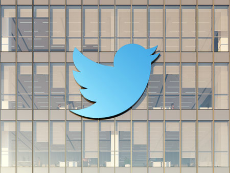 San Francisco, CA, USA. May 2, 2023. Editorial Use Only, 3D CGI. Twitter Signage Logo on Building. Workplace of Social Network Microblogging Company Office Headquarters.のeditorial素材