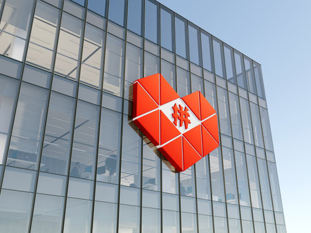 Shanghai, China. May 2, 2022. Editorial Use Only, 3D CGI. Pinduoduo Signage Logo on Top of Glass Building. Workplace Company Office Headquarters.のeditorial素材