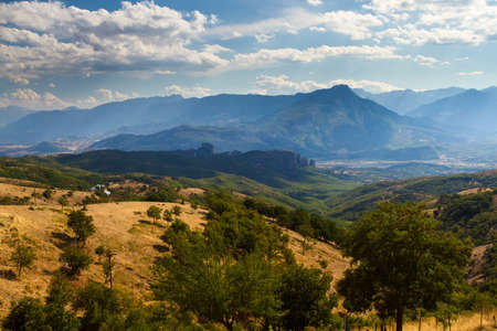 Beautiful scenery of cliffs at the edge of the beautiful valley of Meteora.In ancient and high cliffs are ancient monasteries.の写真素材