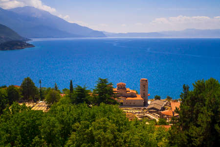 The view from the fortress of Samuel the city and Lake Ohridの写真素材