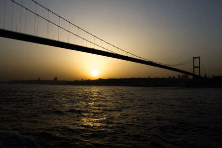Bridge over the strait of the bosphorus, sunset. Contour, sepia, ?stanbul, Turkeyの写真素材