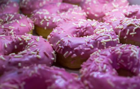 Donates, different kinds, flavors and colors. Lilac glaze.の写真素材