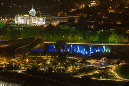 Night views of Tbilisi from the fortress. Ricke Park is considered the newest and one of the most beautiful in Tbilisi. It is located on the left bank of the Kura River and is a favorite place for both locals and guests of the capital. Especially the parkの写真素材