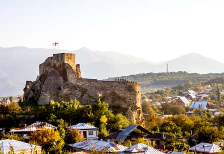 Ruins of one of the many mountain fortresses in Georgia. Not far from the city of Aliktikhe.の写真素材