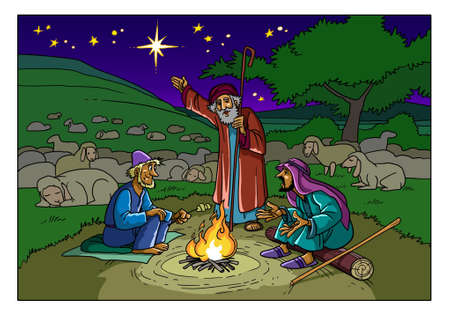 The Shepherds on the Field near Bethlehem and the Star, which is the Sign of the Birth of the Messiah.の写真素材