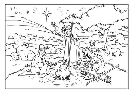 The Shepherds on the Field near Bethlehem and the Star, which is the Sign of the Birth of the Messiah.の写真素材