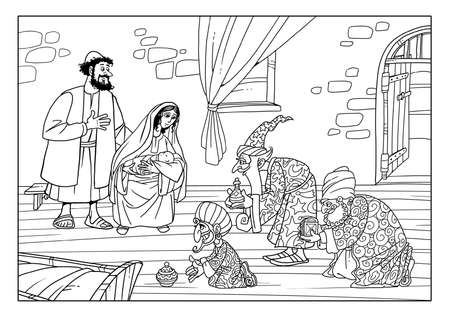 Three Sages from the East came to the House of Joseph and Mary and brought Gifts for the Baby Jesus.の写真素材