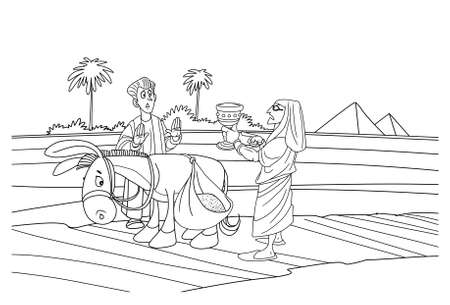 A biblical story about Joseph and his brothers. The servant found in the sack of Benjamin the favorite bowl of Joseph.の写真素材