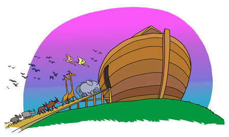 Different animals come in the ark of Noah.の写真素材