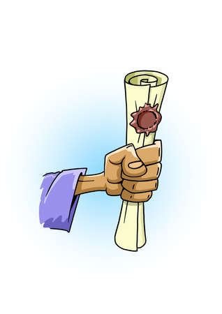 Hand holds an ancient scrollの写真素材