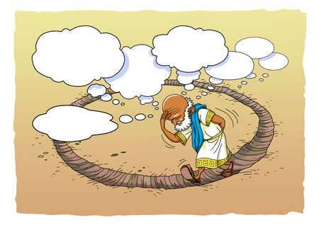 Greek philosopher thinks a lot and walks in a circleの写真素材