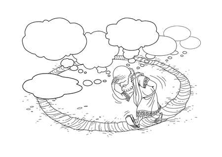 Greek philosopher thinks a lot and walks in a circleの写真素材