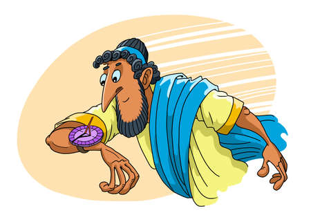 Ancient Greek checks the time on solar wristwatchesの写真素材