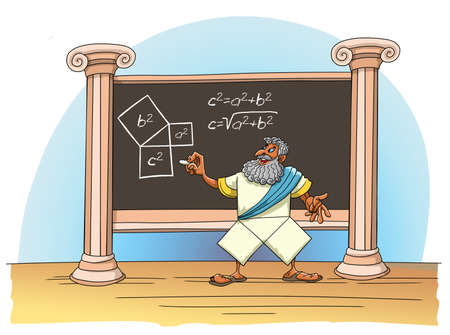 The mathematician Pythagoras writes and proves his theoremの写真素材