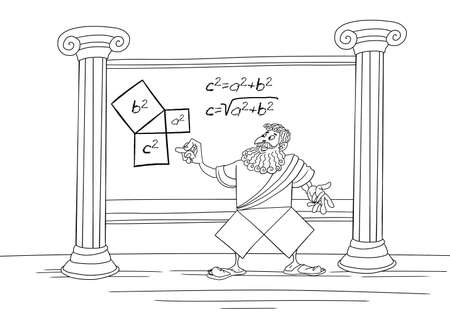 The mathematician Pythagoras writes and proves his theoremの写真素材