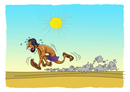 Greek marathon runner running through the desert and is very tiredの写真素材