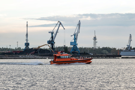 Pilot expected of going ship to enter the port.の写真素材