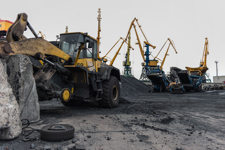 Work in port coal transshipment terminal.の写真素材