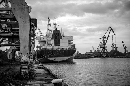 Ships and cranes at a port terminal.の写真素材