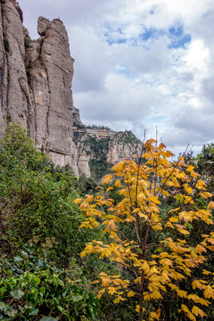 Mountain landscape at the Santa Maria de Montserrat monastery. Spain.の写真素材