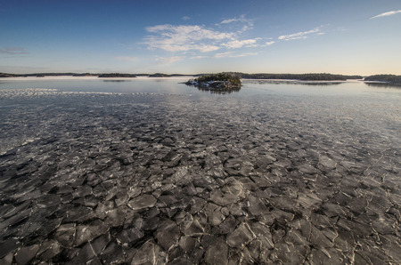 Baltic Sea. Swedish coast. Winter seascape with islands.の写真素材